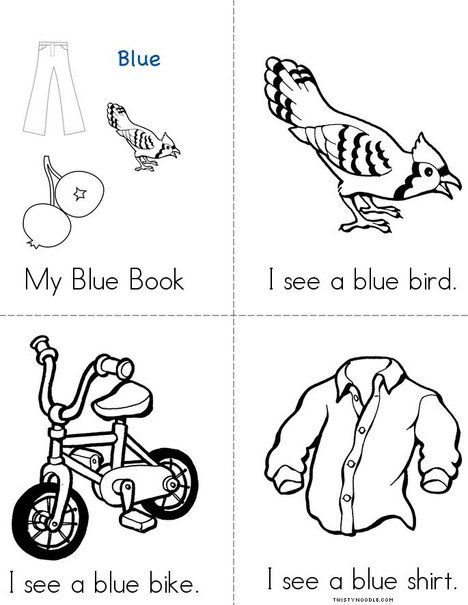 My Blue Book from TwistyNoodle.com Color Blue Activities, Preschool Winter Worksheets, Trace Numbers, Kindergarten Songs, Color Of The Week, Mini Booklet, Prek Classroom, Preschool Colors, Beginning Readers