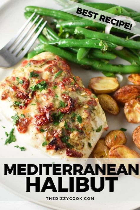 Mediterranean Halibut, Best Halibut Recipes, Halibut Recipes Healthy, Halibut Recipes Baked, Baked Halibut, Halibut Recipe, Seafood Delight, Migraine Diet, Mediterranean Diet Recipes Dinners