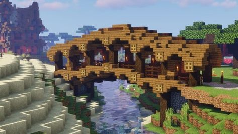 Minecraft Builds / Bases on Instagram: “A beautiful bridge! Follow -> @mcbases Follow -> @mcbases Follow -> @mcbases Credit: u/D3rJ0naas . #mcbases #minecraft #minecraftmemes…” Minecraft Walkway Design, Minecraft Barn, Minecraft Bridge, Bridge Ideas, Walkway Design, Minecraft Inspo, Minecraft Survival, Minecraft Decorations, Wooden Bridge