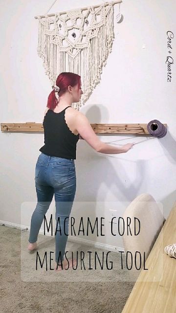 Mighty_Macrame on Instagram: "My amazing macrame cord measuring tool. @cord_plus_quartz. My husband helped me come up with it and make it and now I can measure and cut as many cords I need anywhere from 1-10 feet 🙌🙌🙌 It's been a life saver! • Don't forget you can be on our featured feed right here on Mighty Macrame too!  Link is in bio! ♡ Get an exclusive discount on macrame cord from the best companies. Link in bio. ♡ Amazing macrame PDF patterns and kits available @cord_plus_quartz ♡ Macram How To Store Macrame Cord, Macrame Cord Storage Ideas, Macrame Cord Storage, How To Measure Macrame Cord, Macrame Studio, Knot Guide, Extra Large Macrame Wall Hanging, Bohemian Diy, Knots Guide