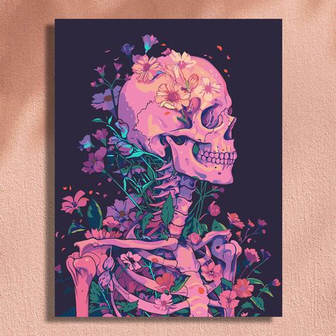 Collections Cute Skull Painting, Skull Acrylic Painting, Skeleton Painting, Record Painting Ideas, Poetry Book Cover, Sugar Skull Painting, Record Painting, Skull Art Drawing, Simple Painting