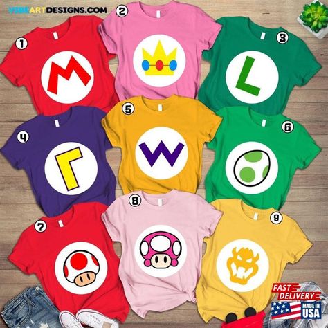 Super Mario Family Costume Shirt T-Shirt Hoodie Check more at https://vibeartdesigns.com/product/super-mario-family-costume-shirt-t-shirt-hoodie/ Super Mario Family Costume, Mario Family Costume, Princess Peach Shirt, Super Mario Halloween, Princess Peach Bowser, Bowser Luigi, Mario Bros Costume, Mario Halloween Costumes, Mario Halloween