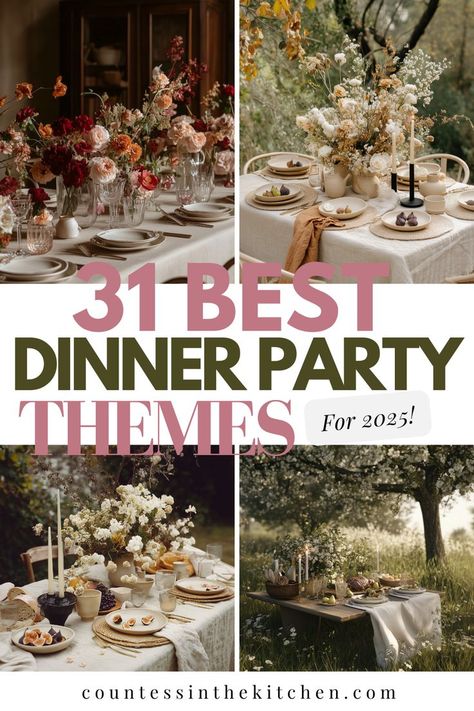 Dinner party themes Small Dinner Party Ideas Decor, Small Dinner Party Menu Ideas, Small Dinner Party Ideas, Fun Dinner Party Themes, Dinner Party Table Decor, Small Dinner Party, Dinner Party Menu Ideas, Party Menu Ideas, Unique Dinner