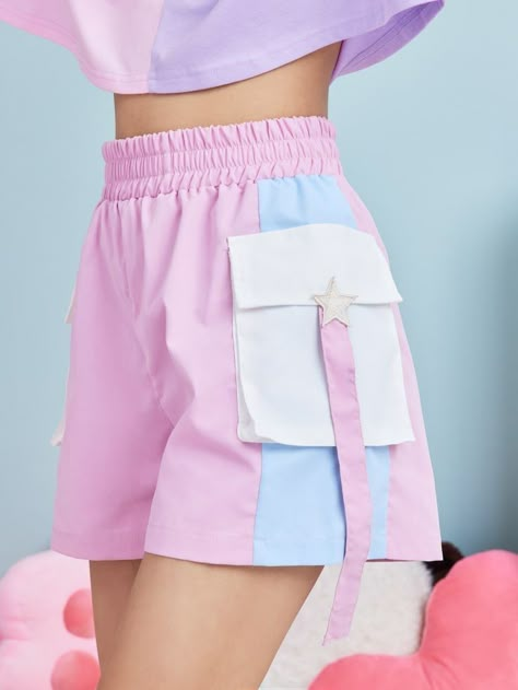 Outfits Coquette, Kawaii Shorts, Pastel Shorts, Women Bottoms, Pocket Shorts, Colour Blocking, Women Shorts, Casual Style Outfits, Teen Fashion Outfits