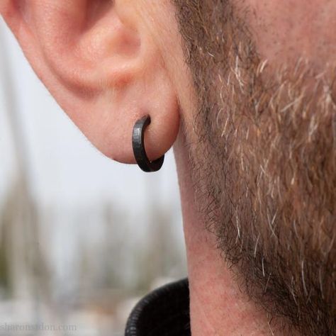 Mens Earrings Black, Black Hoop Earrings Men, Men With Earrings, Men’s Earrings, Mens Earings, Guys Earrings, Mens Hoop Earrings, Men Piercing, Guys Ear Piercings