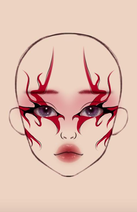 Graphic Face Makeup, Face Markings Anime, Makeup Art Simple, Makeup Drawing Template, Face Markings Drawing, Painted Crop Top, Makeup Face Template, Gothic Makeup Hooded Eyes, Fitted Crop Tube Top With Built-in Bra