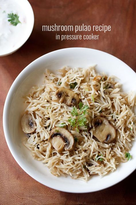 mushroom pulao recipe with step by step photos. easy & delicious recipe of mushroom pulao in pressure cooker. already shared goan mushroom pulao recipe. Mushroom Pulao, Rice Pulao, Tiffin Recipes, Indian Fast Food, Healthy Ramen, Goan Food, Veg Recipes Of India, Tiffin Recipe, Korma Recipe