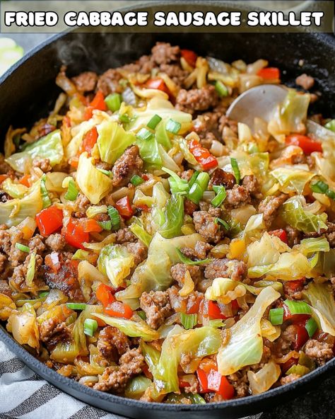 Savory Fried Cabbage and Sausage Skillet – A Comforting One-Pan Meal Cabbage And Sausage Recipes, Cabbage And Sausage Skillet, Cabbage Recipes With Sausage, Fried Cabbage And Sausage, Sausage Cabbage Skillet, Sausage And Cabbage Skillet, Sausage And Cabbage, Fried Cabbage With Sausage, Cabbage Skillet