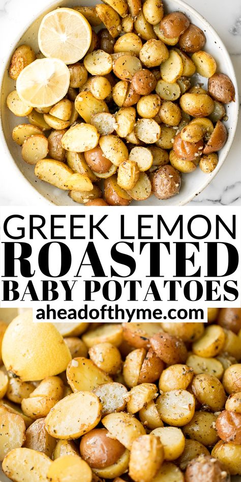 Greek Potatoes Easy, Lemon Garlic Potatoes, Greek Roasted Potatoes, Lemon Roasted Potatoes, Baby Potato Recipes, Greek Lemon Potatoes, Roasted Baby Potatoes, Greek Potatoes, Ravioli Bake