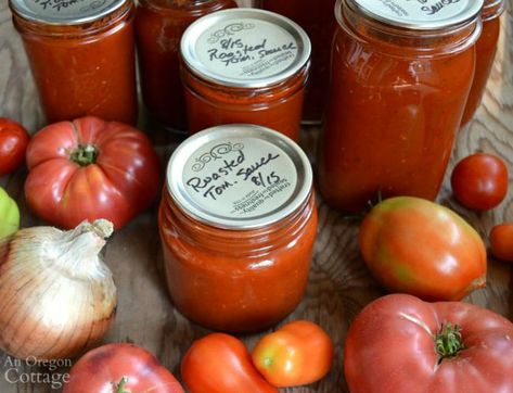 Water-Bath Safe Canned Roasted Tomato Sauce Pizza Sauce From Fresh Tomatoes, Canned Pizza Sauce, Canning Ideas, Roasted Tomato Sauce, Fresh Tomato Sauce, Homemade Pickles, Roasted Tomato, Vegetarian Paleo, Seasonal Garden