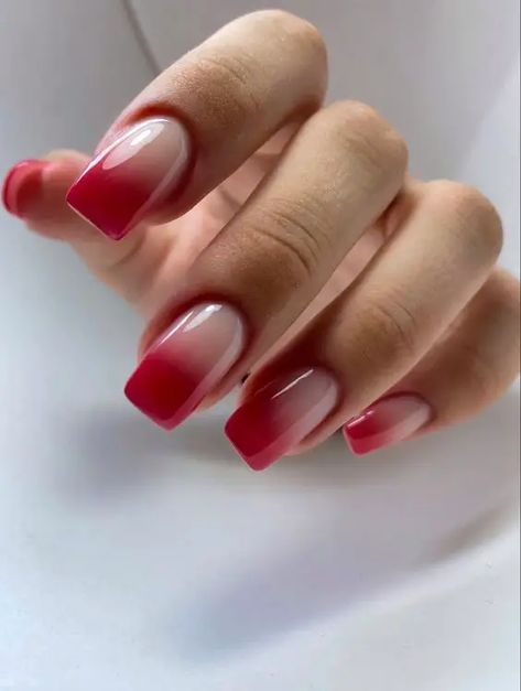 Nail Ideas Short Ombre, Red Ombre Nails Square, Ombre Red French Tip Nails, Ombre Nails Red And White, Nails Red Ombre, Red And White Ombre Nails Acrylic, Red White Ombre Nails, Ombre Pink And Red Nails, Red Ombre Square Nails