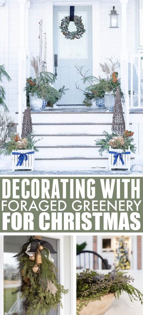 Foraging For Christmas Decor, Natural Greenery Christmas Decor, Foraged Christmas Decor, Natural Outdoor Christmas Decorations, Fresh Greenery Christmas Decor, Foraged Christmas Decorations, Greenery For Christmas, Christmas Greenery Decor, Christmas Decir