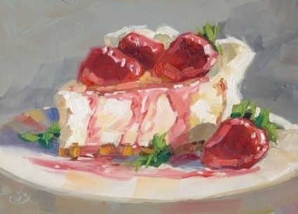 Tom Brown Paintings | Artist:Tom Brown Cheesecake Painting, Brown Paintings, Tom Brown, A Slice Of Cake, Cake Drawing, Slice Of Cake, Foodie Art, Brown Painting, Painted Cakes