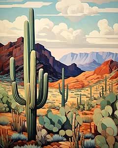 Desert Landscape Art, Desert Landscape Painting, Arizona Mountains, Cactus Paintings, Diy Oil Painting, Arizona Landscape, Mountain Landscape Painting, Cactus Painting, Beginner Art