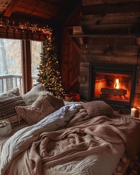 Fireplace Cozy, Green Cabin, Holiday Bedroom, Winter Bedroom, Bedroom Color Combination, Sage Green Bedroom, Bedroom Fireplace, Bedroom False Ceiling Design, Luxurious Bedroom