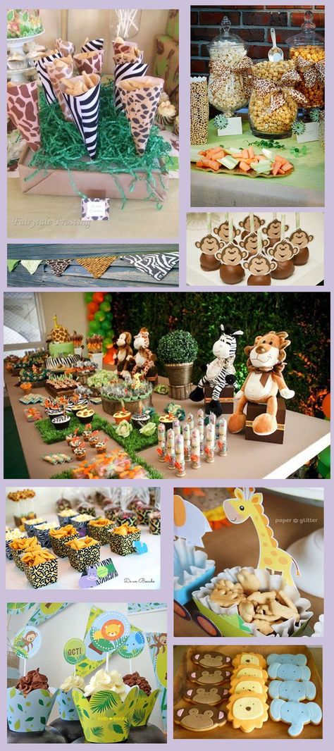 Birthday Theme Jungle Safari, Jungle Shower Theme, Football Cookout Ideas, Wild Jungle Theme Party, 1st Safari Birthday Party, 1st Birthday Party Ideas Wild One, Jungle Party 1st Birthday, Jungle Safari Food Ideas, Safari Themed Food Snacks