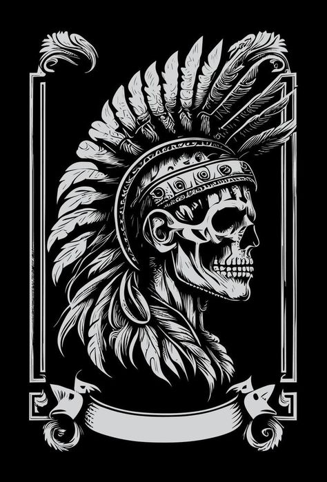 Indian skull black and white hand drawn illustration Skull Black And White, Skulls Art, Native Culture, Indian Skull, Tshirt Printing Design, Skull Logo, Roses Drawing, Rap Artists, Dark Tattoo