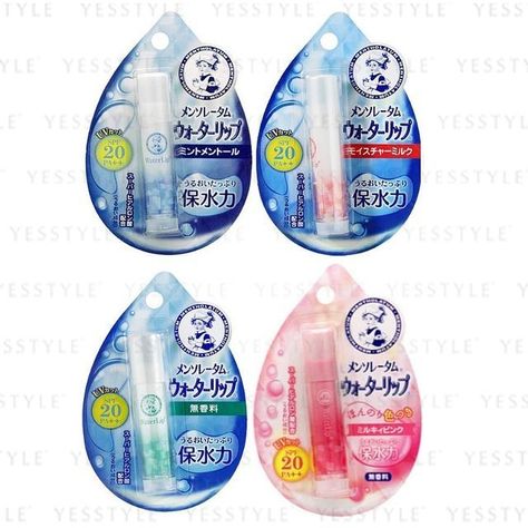 Rohto Mentholatum - Water Lip Balm SPF 20 PA++ 4.5g - 4 Types Japanese Lip Balm, Rohto Eye Drops, Skincare Shelf, Rohto Mentholatum, Hyaluronic Acid Lips, Medicated Lip Balm, Acne Patches, Rice Pack, Korean Lips