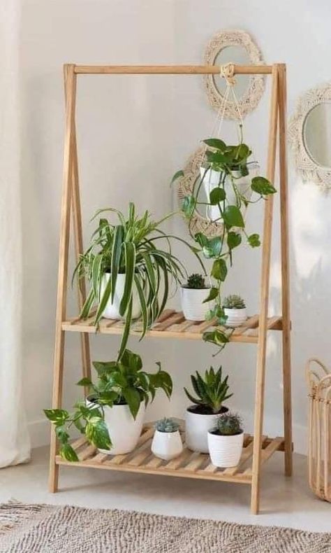 Support Pour Plante, Pot Storage, Plant Stands Outdoor, Wooden Plant Stands, Regal Design, Wood Plant Stand, Bamboo Plants, Garden Living, Wooden Flowers