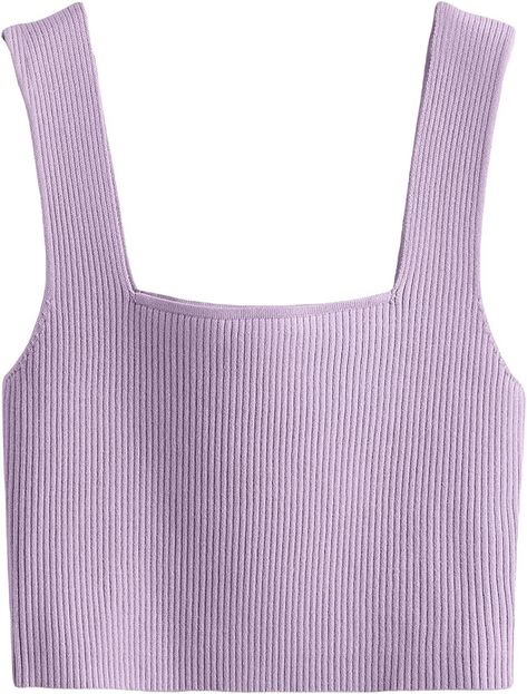 Verdusa Women's Square Neck Sleeveless Solid Ribbed Knit Crop Top Tank | Amazon (US) Boho Mermaid, Plain Tank Tops, Make An Outfit, Lace Cami Top, Ribbed Knit Top, Top Tank, Ribbed Tank Tops, Lilac Purple, Knit Crop Top