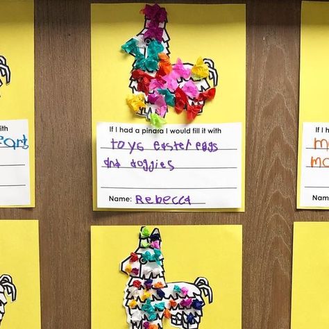 Stacy Harmon on Instagram: "Getting into the Cinco de Mayo spirit with a piñata art and writing project. 🇲🇽 🪅 Loved their answers. Who wouldn’t want a piñata full of Chex-mix and love ❤️ . . #prek #prekclassroom #iteachprek #preschool #preschoolclassroom #iteachpreschool #prekactivities #preschoolactivities #teachersfollowteachers #teachersofinstagram #cincodemayo #cincodemayoart" Prek Cinco De Mayo, Hispanic Heritage Month Bulletin Board Kindergarten Prek, Cinco De Mayo School Ideas, 5 De Mayo Preschool Ideas, Preschool Hispanic Heritage Month Art, Cinco De Mayo Prek Activities, Cinco De Mayo Arts And Crafts Preschool, Mexico Theme Preschool, Cinco De Mayo Arts And Crafts