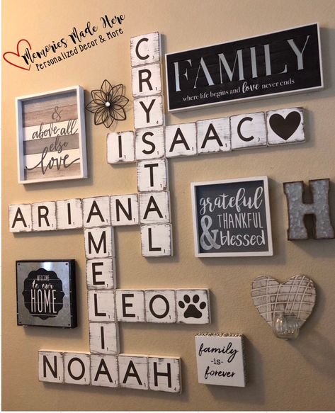 Large Scrabble Tiles, Scrabble Tile Wall Art, Scrabble Wall Art, Scrabble Wall, Wall Tiles Design, Tiles For Wall, Family Wall Decor, Tile Wall Art, Family Wall Art