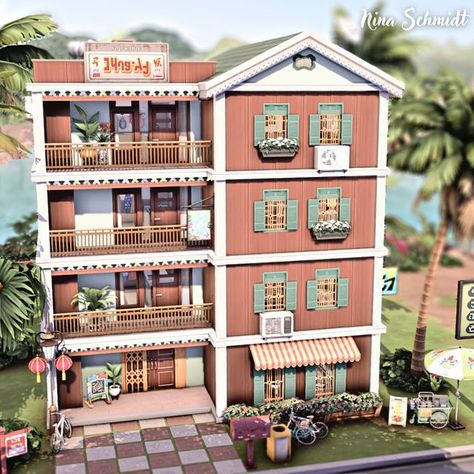 Nina Schmidt on Instagram: "TOMARANG RIVERFRONT APARTMENTS FOR RENT 🌴 Speed Build & Download on YouTube | Link in Bio Gallery ID: ninahschmidt or #NinaSchmidt @thesims #thesims4 #thesims4builds #thesimscasas #sims #thesims #showusyourbuilds #simscommunity #simstagram" Apartment Sims 4 Ideas, Aretha Bee Sims 4, Build Inspo Sims, Fun Sims 4 Builds, Not So Berry Challenge Sims 4 Base Game, Sims 4 Duplex Floor Plans, Sims 4 Deco Building, Creative Sims 4 Builds, Easy Sims 4 Builds