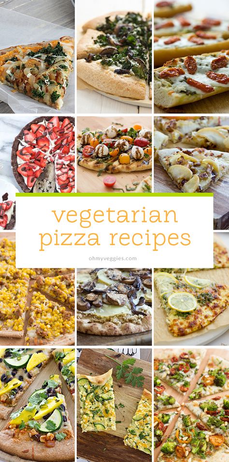 15 Vegetarian Pizza Recipes from Oh My Veggies Vegetarian Pizza Toppings Ideas, Veggie Pizza Toppings Ideas, Pizza Topping Ideas Vegetarian, Vegetarian Pizza Ideas, Veggie Combos, Pizza Recipes Vegetarian, Vegetarian Pizza Toppings, Vegetarian Pizzas, Pizza Vegetarian