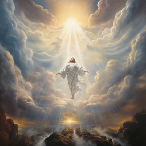 Jesus Ascension, Heaven Clouds, Ascension Of Jesus, Heaven Painting, Biblical Artwork, Christian Illustration, Christian Graphics, Jesus Videos, Loved One In Heaven