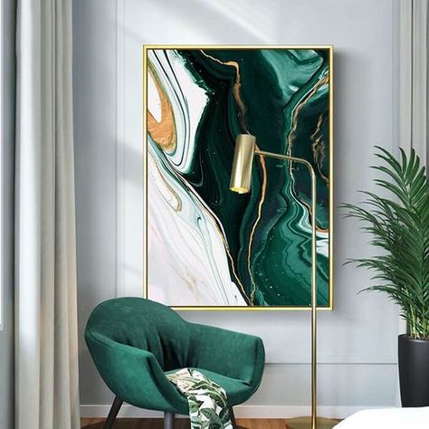 Green Canvas Art, Green Bedroom Decor, Outfit Office, Wall Painting Art, Bedroom Murals, Gold Bedroom, Living Room Green, Interior Modern, Green Rooms