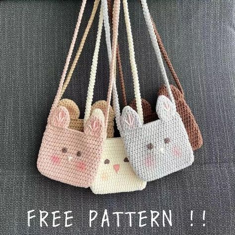 Crochet Bunny Bag, Crochet Patterns Purse, Diy Crochet Purse, Z Flip Phone, Mochila Crochet, Free Crochet Bag, Crochet Panda, Crochet Bag Pattern Free, Crochet Purse Patterns