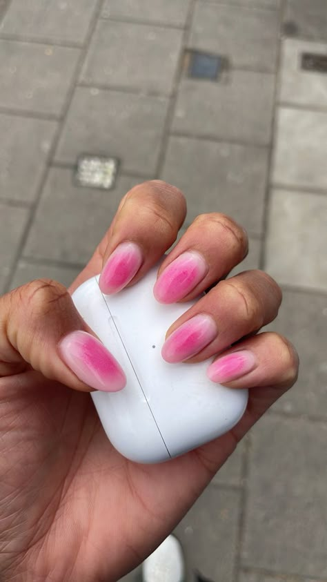 Pink aura nails Short Square Almond Nails, Summer Trend Nails 2023, Nails Acrylic Aura, Pink Nails Aura, Nails 2023 Trends Summer Pink, Hot Pink Aura Nails, Spring Aura Nails, White And Pink Aura Nails, Aura Pink Nails