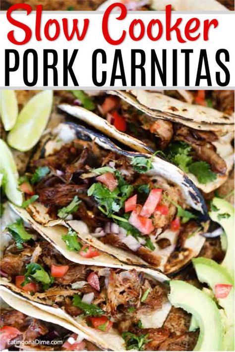 Authentic Pork Carnitas Recipe, Slow Cooker Pork Carnitas, Pork Carnitas Tacos, Simple Crockpot, Pork Carnitas Recipe, Pork Carnitas Slow Cooker, Carnitas Tacos, Pulled Pork Tacos, Pork Recipes Easy