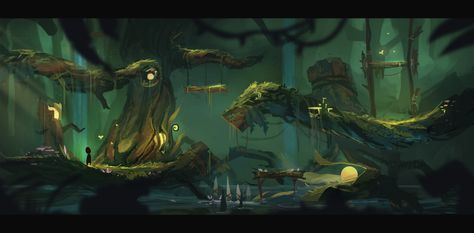 Swamp Concept Art, Swamp Druid, Forest Games, 2d Game Art, Level Design, Magic Forest, Concept Art Character, Game Inspiration, Environment Concept Art