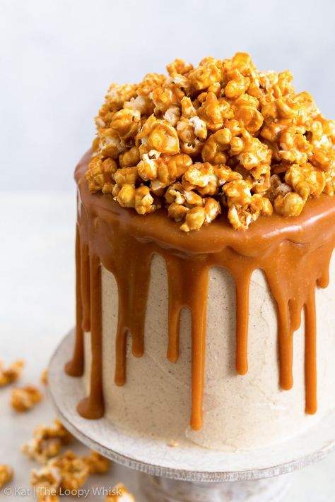 Chocolate Cake With Salted Caramel, Homemade Crisps, Triple Layer Chocolate Cake, Salted Caramel Buttercream, Popcorn Cake, Chocolate Caramel Cake, Buttercream Chocolate, Salted Caramel Popcorn, Salted Caramel Cake