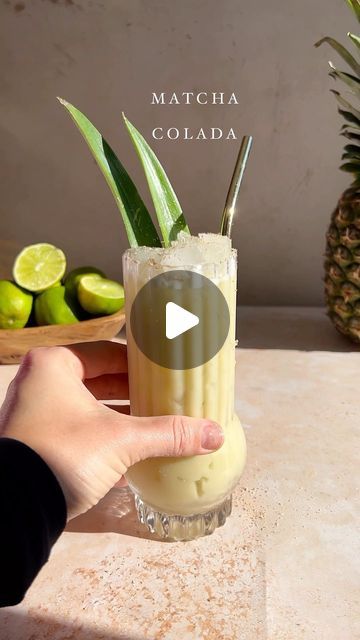 Julianna McIntosh on Instagram: "Sending you some liquid sunshine on this beautiful Monday with a Matcha Colada 1.5 oz white rum 1 oz dark rum 1.5 oz pineapple juice 1/2 oz almond liqueur 3/4 oz coconut cream 1/2 oz fresh lime juice 1/2 oz matcha vanilla syrup Add everything to a cocktail shaker and shake with ice. Double strain into a highball or tiki glass filled with crushed ice. Garnish with pineapple leaves and fresh nutmeg! Matcha vanilla syrup: 1 cup sugar 1 cup water 1 tbsp matcha 1 tsp vanilla extract Add to a medium pot on medium heat, except for the vanilla. Stir until sugar has dissolved and let cool completely Strain & stir in vanilla extract. Xoxo, cheers! #joinjules #piñacolada #matcha #matchadrink #drinkrecipes #cocktailrecipes #tiki #tikibar #tropicaldrinks" Matcha Colada, Matcha Cocktail, Pineapple Leaves, Liquid Sunshine, Beautiful Monday, Matcha Drink, Vanilla Syrup, White Rum, Dark Rum