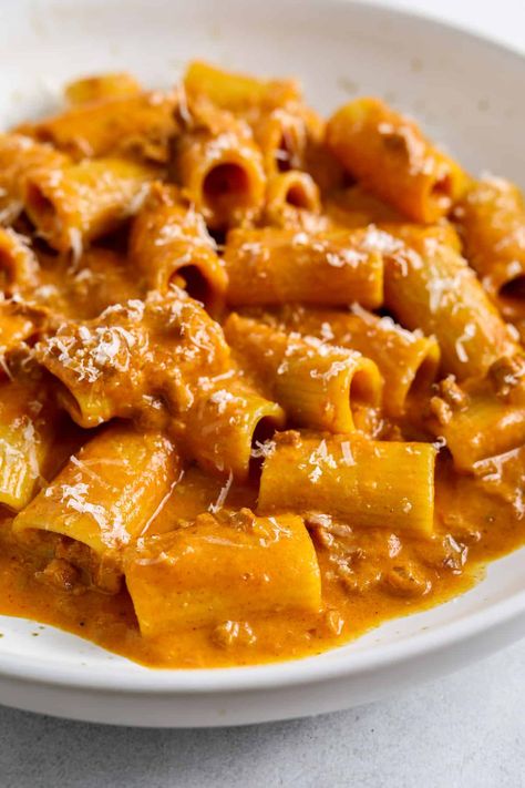 Creamy Chorizo Pasta - Craving California Ground Chourico Recipes, Chorizo Rigatoni Pasta, Spicy Chorizo Pasta, Creamy Chorizo Pasta, Ground Chorizo Recipes Dinner, Chorizo Dinner Recipes, Recipes With Chorizo, Pasta With Chorizo, Craving California