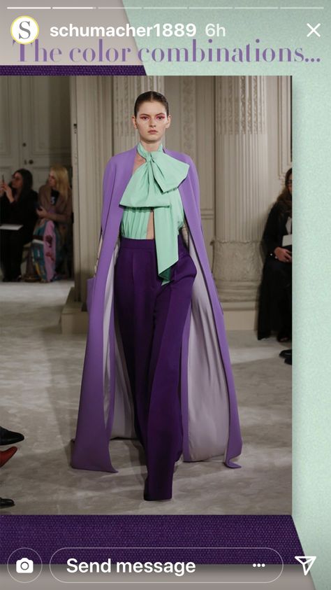 Valentino Haute Couture, Collection Couture, Mode Chanel, Cool Winter, Valentino Couture, Purple Pants, Spring Couture, Cat Walk, Purple And Green