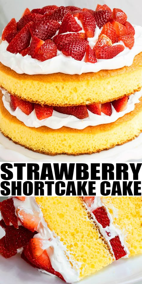 Birthday Cake For Adults, Strawberry Cake From Scratch, Easy Strawberry Cake, Easy Strawberry Shortcake, Recipe Cheesecake, Strawberry Cake Easy, Shortcake Cake, Moist Vanilla Cake, Strawberry Shortcake Cake