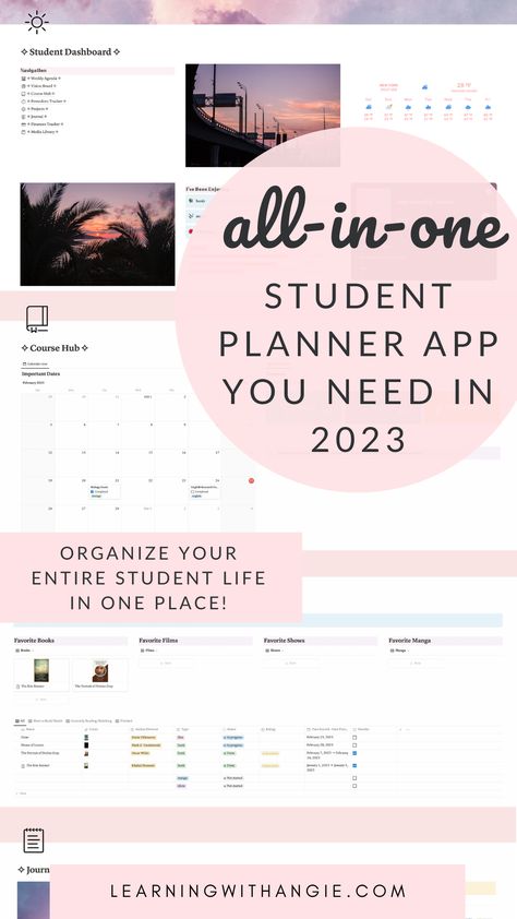 If you want to be a more productive and organized student in high school or college, check out this article to learn about one of the best school apps—Notion. It’s highly customizable and aesthetic and can be used for daily planning, note-taking, budget tracking, and nearly anything else you need it for! | apps for school Study Apps For High School, School Planner Apps, Aesthetic Study Planner Template, Best School Apps, 12 Hour Study Schedule, Apps For School, Business Planner Organization, Online School Organization, Student Planner Organization