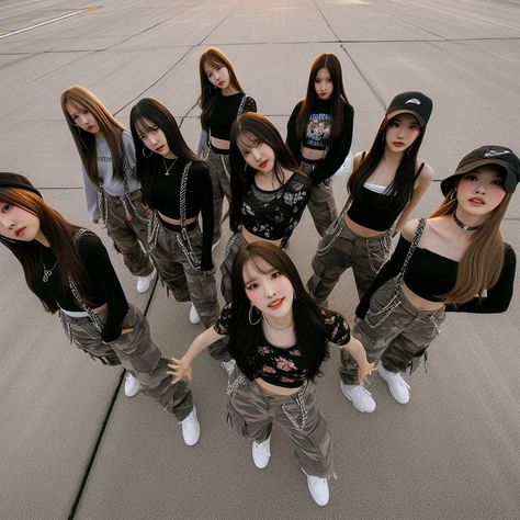 Xg Dance Practice Outfits, Kpop Dance Practice Outfits 4 Members, Dance Crew Outfits, Fancy Twice Dance, Girl Group Aesthetic Music, Black Swan Kpop Girl Group, Dance Crew, Kpop Concert Outfit, Kpop Concert