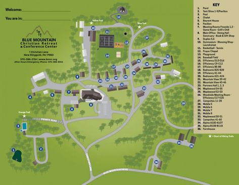 Map - Blue Mountain Christian Retreat & Conference Center Farm Retreat Ideas, Mountain Site Plan, Retreat Center Ideas, Retreat Center Design Floor Plans, Retreat Center Design Architecture, Retreat Center Design, Mountain Resort Design Plan Layout, Retreat Center, Tropical Mountain Resort Design