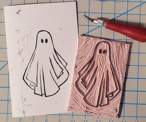 Printmaking Art Simple, Linocut Prints Simple Pattern, Easy Linocut Designs, Linoleum Stamp Ideas, Linocut Stamps Ideas, Carving Stamps Ideas, Easy Printmaking Ideas, Simple Linocut Designs, Halloween Linocut Prints