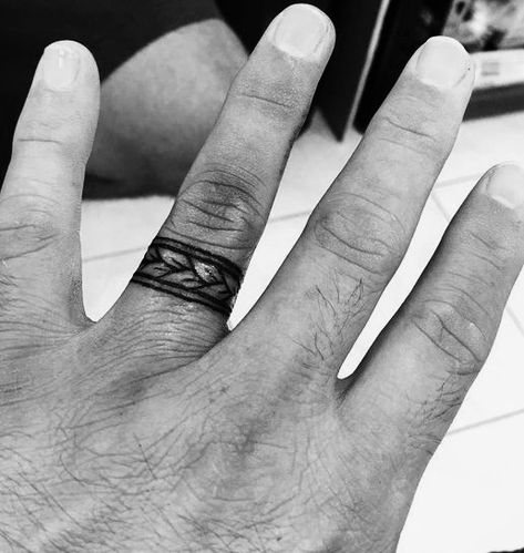 Male Wedding Band Tattoo Ideas, Ring Tattoo Designs Men, Ring Finger Tattoo Men, Tattoo Wedding Rings For Men, Tea Leaves Tattoo, Marriage Ring Tattoos, Ring Tattoo Designs, Wedding Band Tattoo, Rings Tattoo