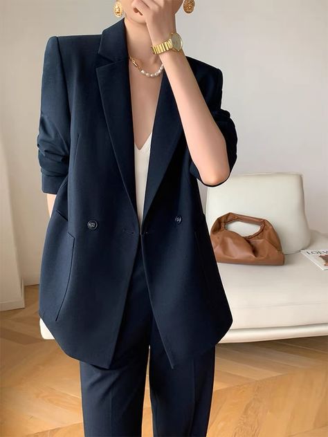 Formal Suits For Women, Blue Blazer Women, Ladies Trouser Suits, Suits Formal, Ladies Suits, Elegant Suit, Business Jacket, Elegant Clothing, Black Dresses Classy