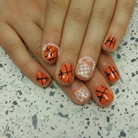 Basketball Nail Designs Ideas, Basketball Nail Designs, Basketball Nails, Sports Nails, Western Nails, Holiday Nail Designs, Nails For Kids, Sparkle Nails, Vacation Nails