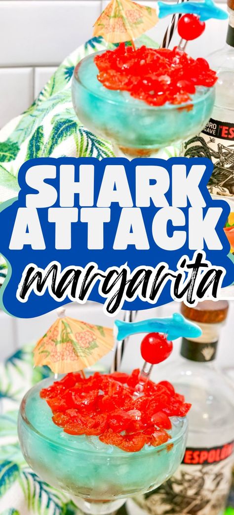 Shark Attack Margarita Theme Cocktails, Shark Week Drinks, Theme Drinks, Shark Week Party, Lazy Summer Days, Fruity Drinks, Blue Cocktails, Summer Drink, Shark Week