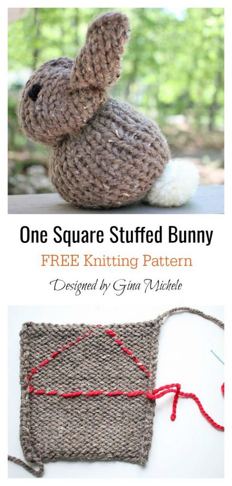 Knitting Machine Ideas, Rabbit Knitting Pattern, Knitted Bunnies, Bunny Knitting Pattern, Knitted Stuffed Animals, Knitting Squares, Small Knitting Projects, Knitted Bunny, Easy Knitting Patterns Free