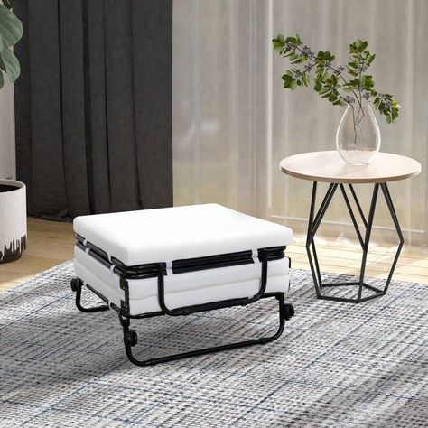 HOMCOM Twin Size Folding Convertible Sleeper Bed Ottoman With Slipcover, Beige | SHEIN USA Fold Out Ottoman Bed, Ottoman Couch, Bed Ottoman, Ottoman Sofa Bed, Mattress Couch, Lounge Bed, Folding Ottoman, Fold Out Beds, Stylish Ottomans