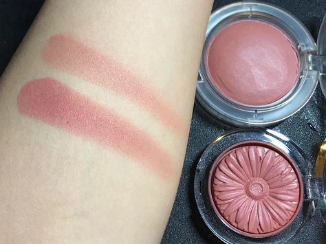 MAC Glow Play Blush in Blush Please swatched next to Clinique Cheek Pop in Black Honey Pop Mac Glow Play Blush Swatches, Mac Blush Swatches, Charlotte Tilbury Lipstick Swatch, Mac Glow Play Blush, Clinique Cheek Pop, Clinique Blush, Honey Pops, Clinique Black Honey, Slay Makeup